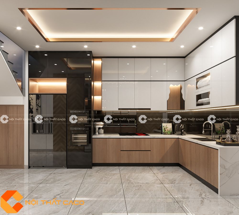 Hoàn Thiện Tủ Bếp Gỗ Công Nghiệp Phủ Acrylic An Cường