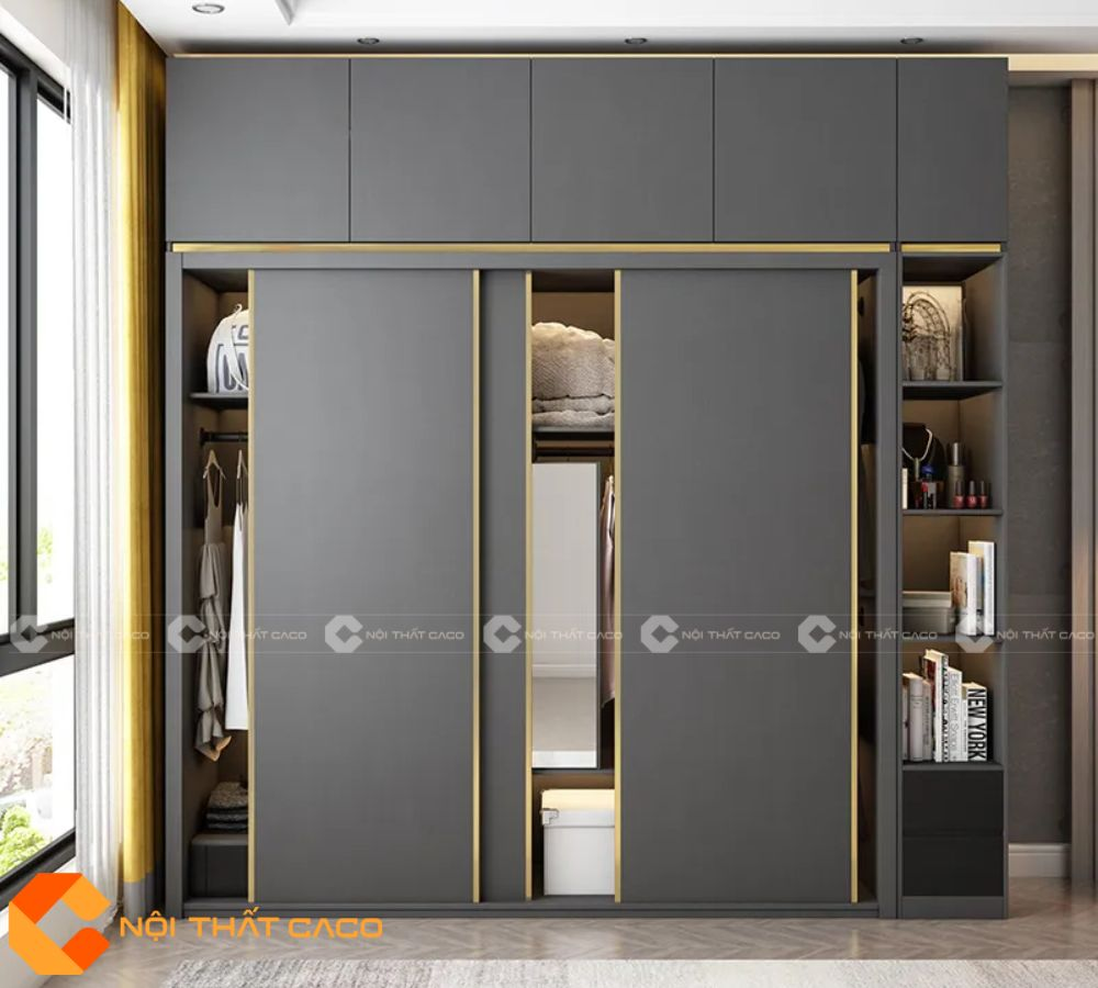 Tủ Áo Gỗ Công Nghiệp MDF Cửa Lùa Màu Xám Sang Trọng - TAL023 (2m x 2m4)